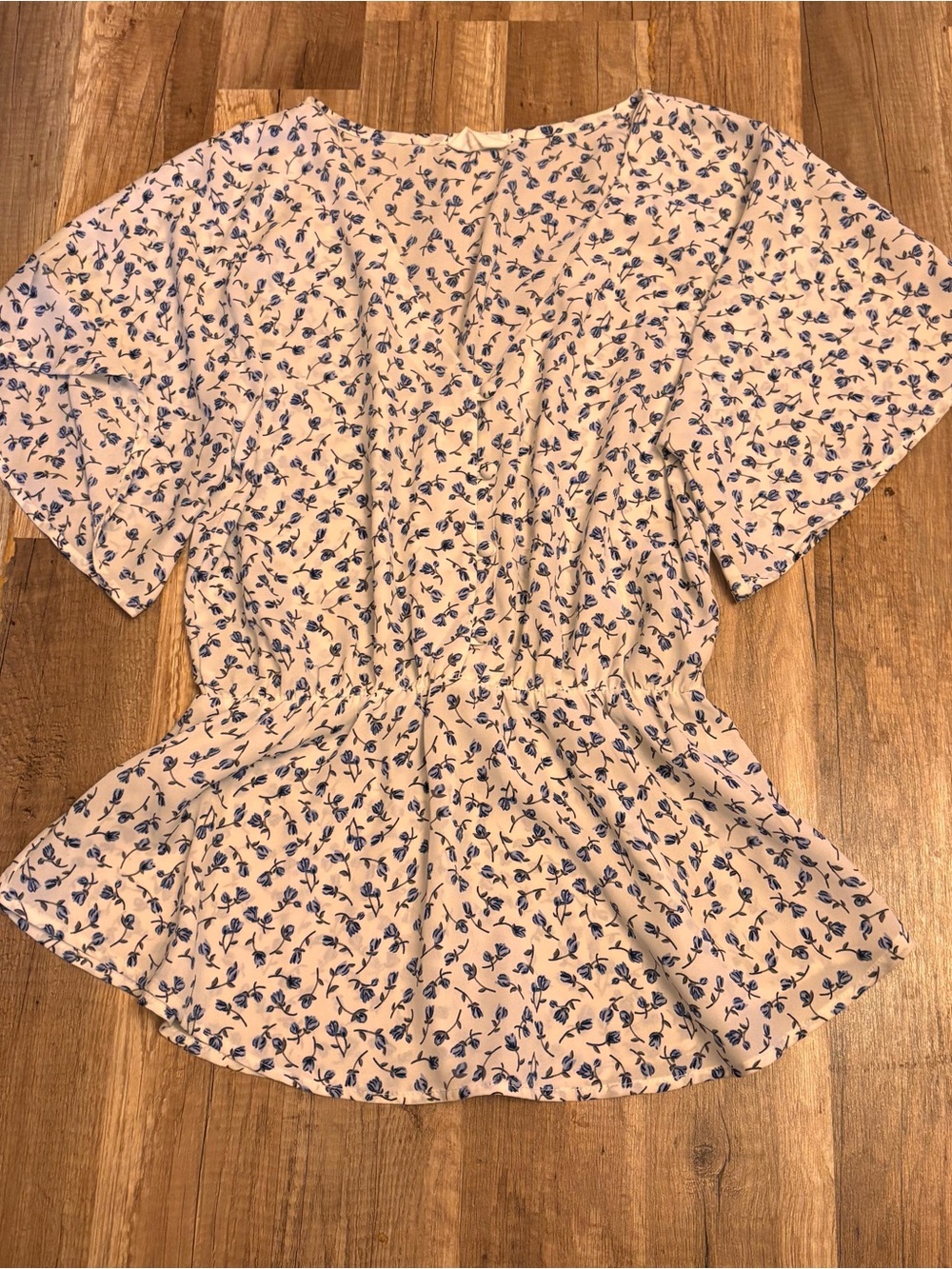 Sienna Sky Cream Blouse with Blue Floral Print